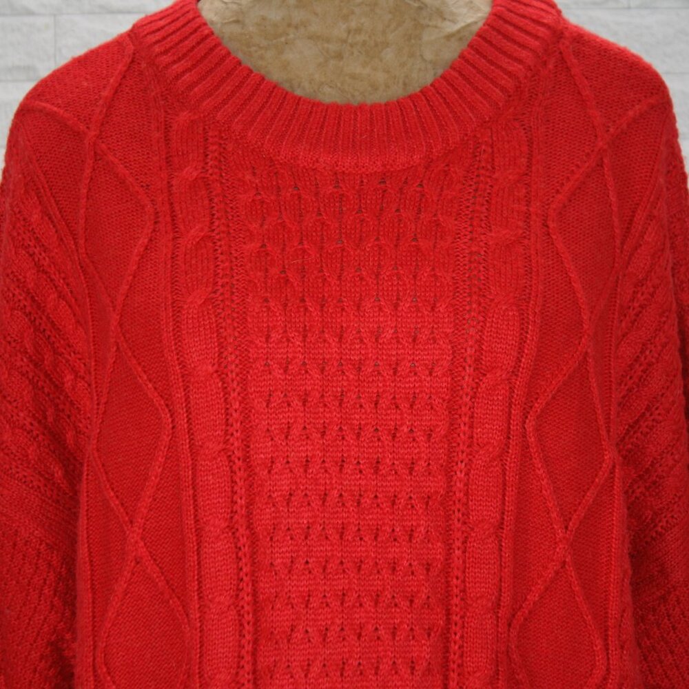 FREE ASSEMBLY Sweater Cable Knit Classic Crew Neck Winter Red Plus Size XXL - Picture 2 of 16